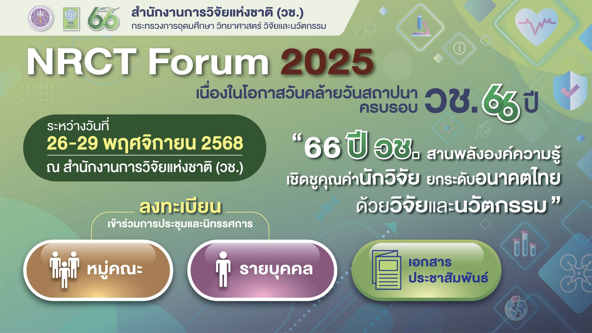 สำนักงานการวิจัยแห่งชาติ (วช.) ขอเชิญร่วมงาน NRCT Forum 2025